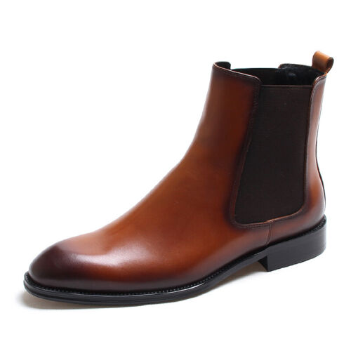 High Top Pointed Toe Western Men Pull On Chelsea Ankle Boots Real Leather Winter - 第 1/25 張圖片
