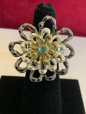 Multi-Colored Metal Flower Stretch Band Statement Ring
