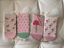 4 Pairs Womens Girls Cotton Ankle Socks Low Cut Cute Pink Summer Theme