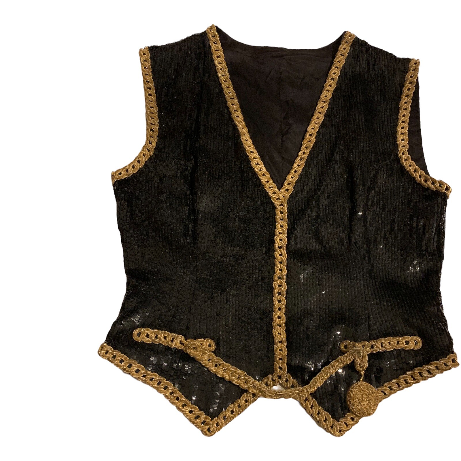 Beautiful Vintage Sequinned Vest with Gold Braid, Women’s Size M
