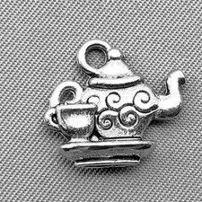 Tea Pot and Cup Charms 14x16mm Antique Silver Plated Alloy Q6 Per Pkg