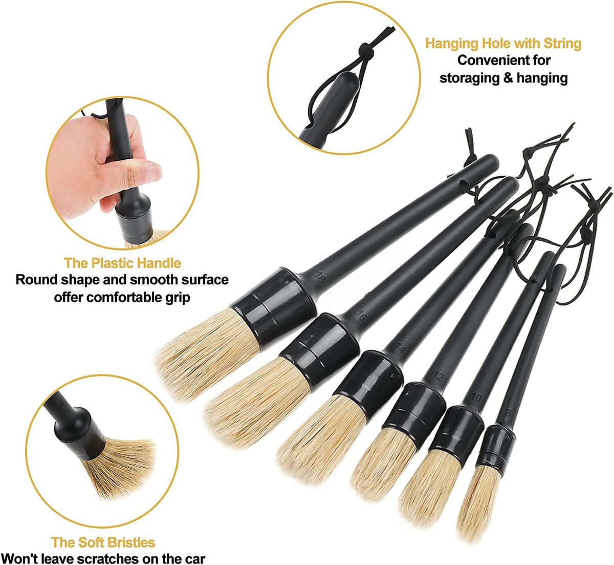 6 Pack Car Detailing Brush Set, Auto Detail Brushes Kit for