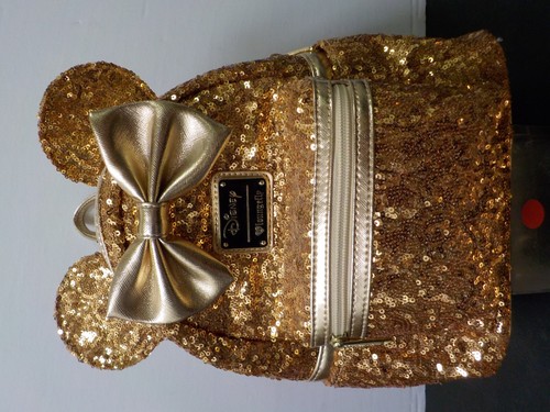 G320 Disney Parks Loungefly Minnie Mouse Sequined Rose Gold Mini Backpack Wallet - Picture 2 of 11