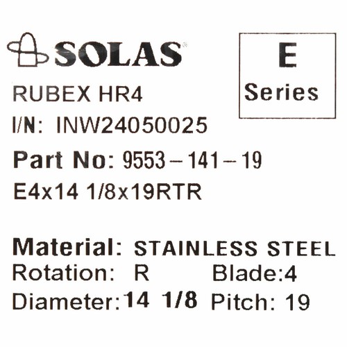 Solas Rubex HR4 Boat Propeller 9553-141-19 | RH 14 1/8 x 19P SS - Picture 4 of 4