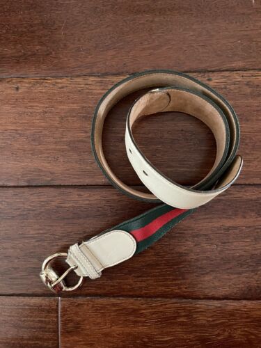 VINTAGE ICONIC AUTHENTIC GUCCI RED/GREEN RIBBON TAN LEATHER