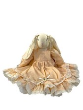 Vintage Hand Made Cotton Cloth Stuffed Bunny Doll Pink Lace With Heart Dress 19  