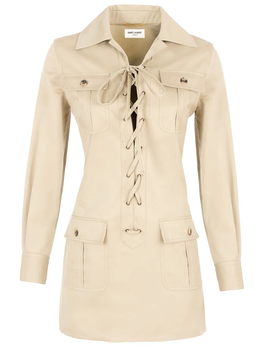 Saint Laurent YSL Resort 2020 Tan Cotton Safari Lace Up Mini Saint Laurent YSL Resort 2020 Tan Cotton Safari Lace Up Mini