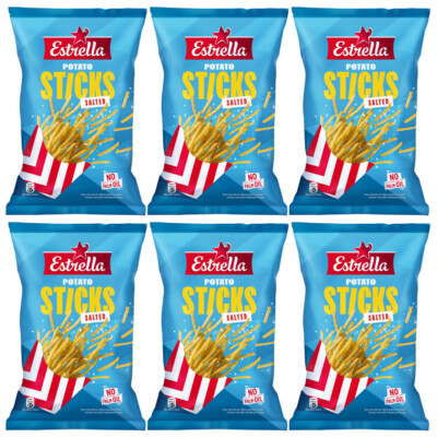 6 ESTRELLA SALTED Potato Sticks Chips Party Snack Bags 70g 2.4oz