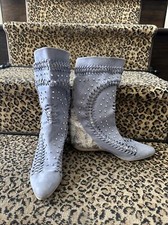 El Vaquero Italy Vintage 80s Powder Blue Suede Lizard Rhinestone Cowboy Boot 6