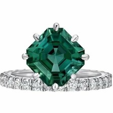 935 Silver With Simulated Green Emerald  White Sapphire Women's Engagement Ring