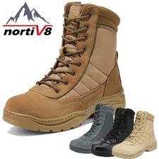 Men's Military Boots Tactical Work Boots Ankle Leather Side Zipper Army Boots