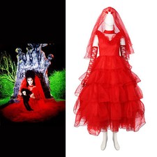 Halloween Costume Horror BeetleJuice Cosplay Lydia Red Wedding Party Fancy Dress