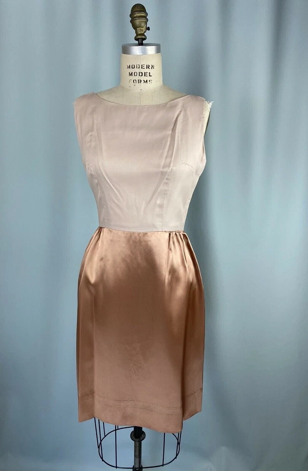 Vintage dress SIZE 8 LARGE  Leslie Fay RETRO wiggle Lace sheath tan 50S 60S - Image 3 of 4
