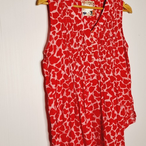 Lulalife Size M Red + Pink Animal Print Sleeveless Cotton Blouse Boho Relax Fit - Picture 5 of 8