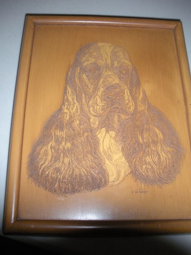 VINTAGE PO 9 3/4" X 12 1/4" HANDGESCHNITZT HART BILD VON COCKER SPANIEL GESICHT - Bild 7 von 10