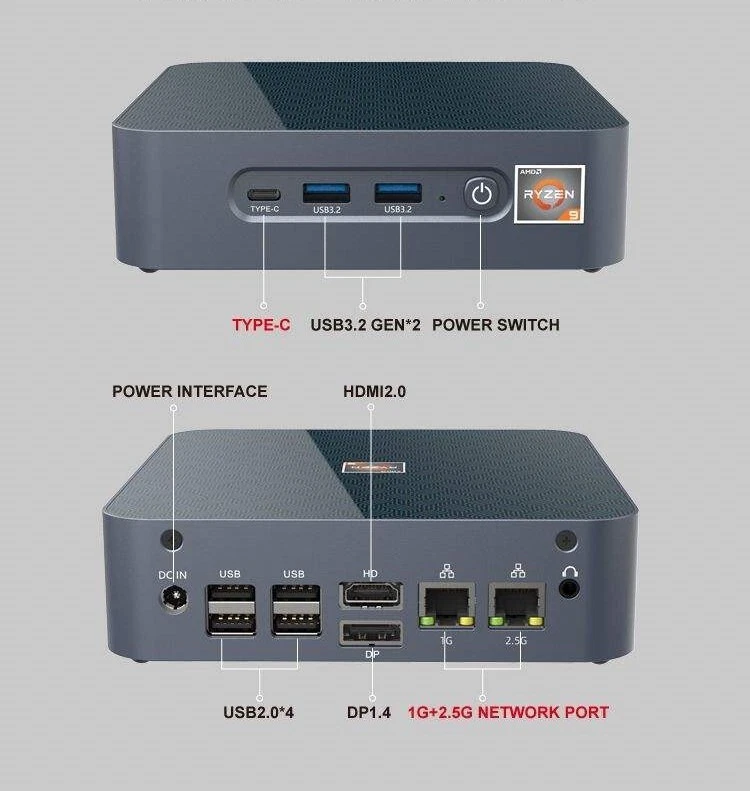 AMD Ryzen 3 5400U Windows 11 Pro Mini PC 32GB RAM 1TB SSD 4K HDMI DP Type-C LAN - Image 4 of 4