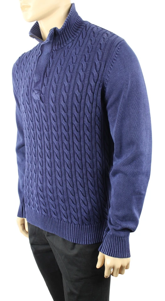 NEW WEATHERPROOF VINTAGE HALF ZIP STONEWASHED BLUE CABLE KNIT SWEATER M $135 - Image 2 of 3