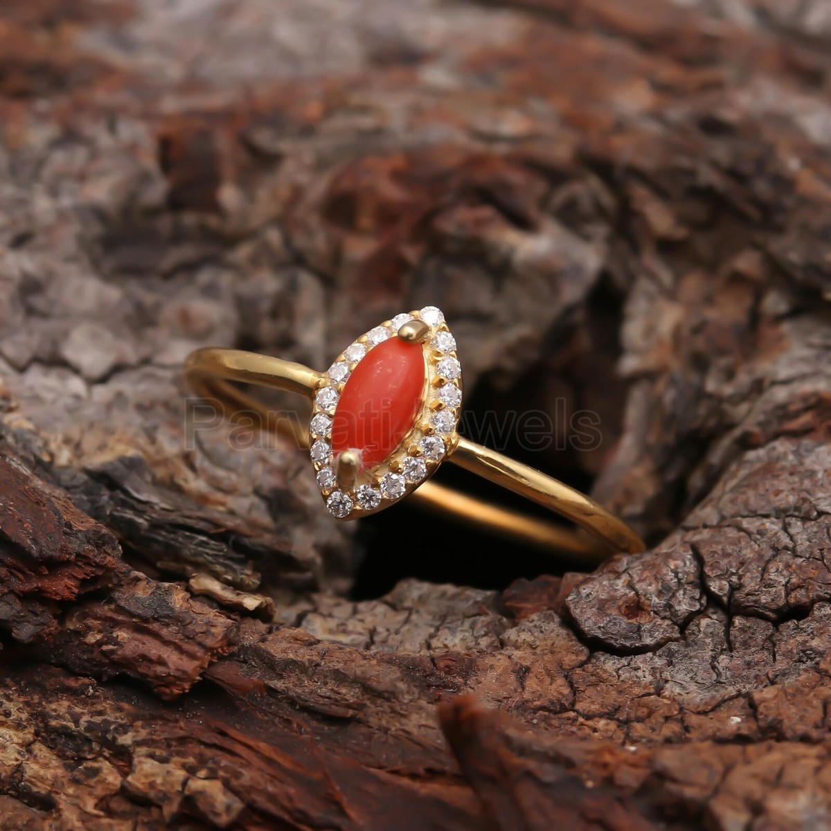 Red Coral Gemstone Rings Women Red Coral Stone Ring Design Natural