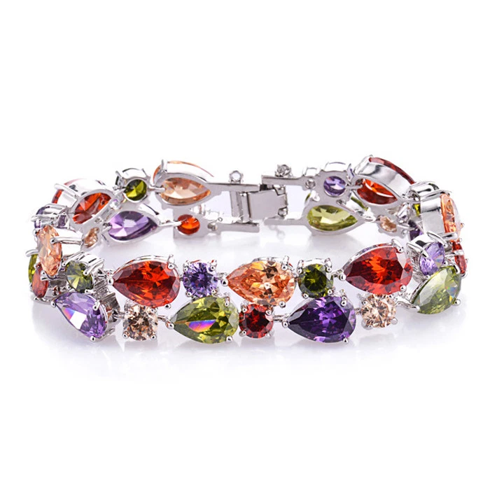 2 piezas Pendientes Pulsera Mujer Plata Gemas Amatista Peridoto Multicolor Mona Lisa Foto 3 de 4