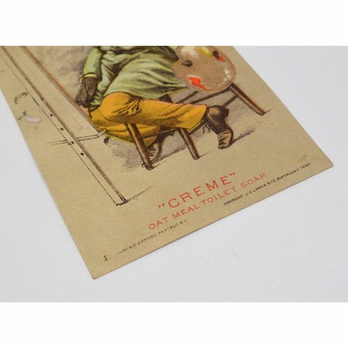 Antique Advertising OLD TRADE CARD "CREME" Oat Meal Toilet Soap PAINTING MONKEY - Picture 2 of 3