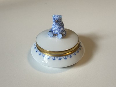 Herend Blue First Curl Box Trinket Fishnet Pristine! Free Shipping!
