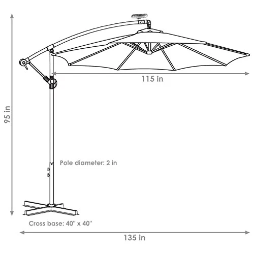 SUNNYDAZE 10FT OFFSET CANTILEVER SOLAR PATIO UMBRELLA BURNT ORANGE - Image 3 of 4