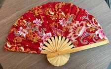 Fan Thai Folding Pink Red Flowers Hand Bamboo Thailand Decor    7