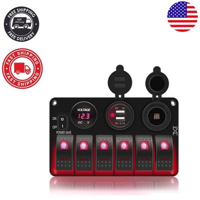 Robust 6 Gang Switch Panel for Cars & Boats with Dual USB and Cigarette Lighter