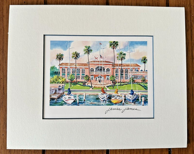 Janice James ST PETERSBURG FLORIDA YACHT CLUB 8''x10'' matted print ARTIST SIGNED