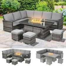 Image of 7 Pieces Rattan Garden Furniture Set w/50,000 BTU Gas Fire Pit Table Refurbished