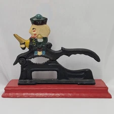 VTG Cast Iron Soldier Nutcracker "Paul Revere" Figure Red Wood Base Collectible
