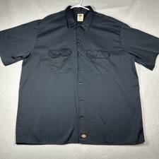 Dickies Work Button Up Shirt Mens 2XL Black Short Sleeve Canvas Pockets