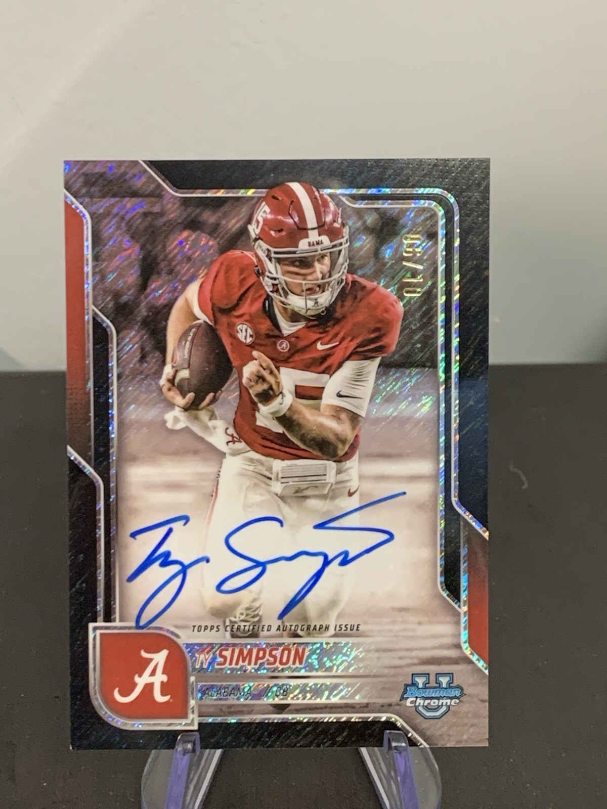 2025 Bowman Chrome U Ty Simpson Black Shimmer /10 SSP #BCA-TS On Card Auto
