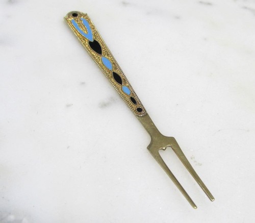Vintage Russian 875 Silver Enameled 2 Prong Cocktail Fork ~ 5.6g ~ 9-H1561