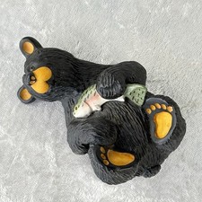 BearFoots  Fuzz  Bear w/ Fish Figurine by Jeff Fleming Big Sky Carvers - 3.5"