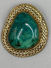 Vintage Israel Eilat Pend, Brooch King Solomon Gemstone Pendant Vermeil Filigree
