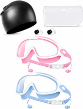 2 Pack Swim Goggles with Anti-Fog Wide View, UV Protection Swim Cap