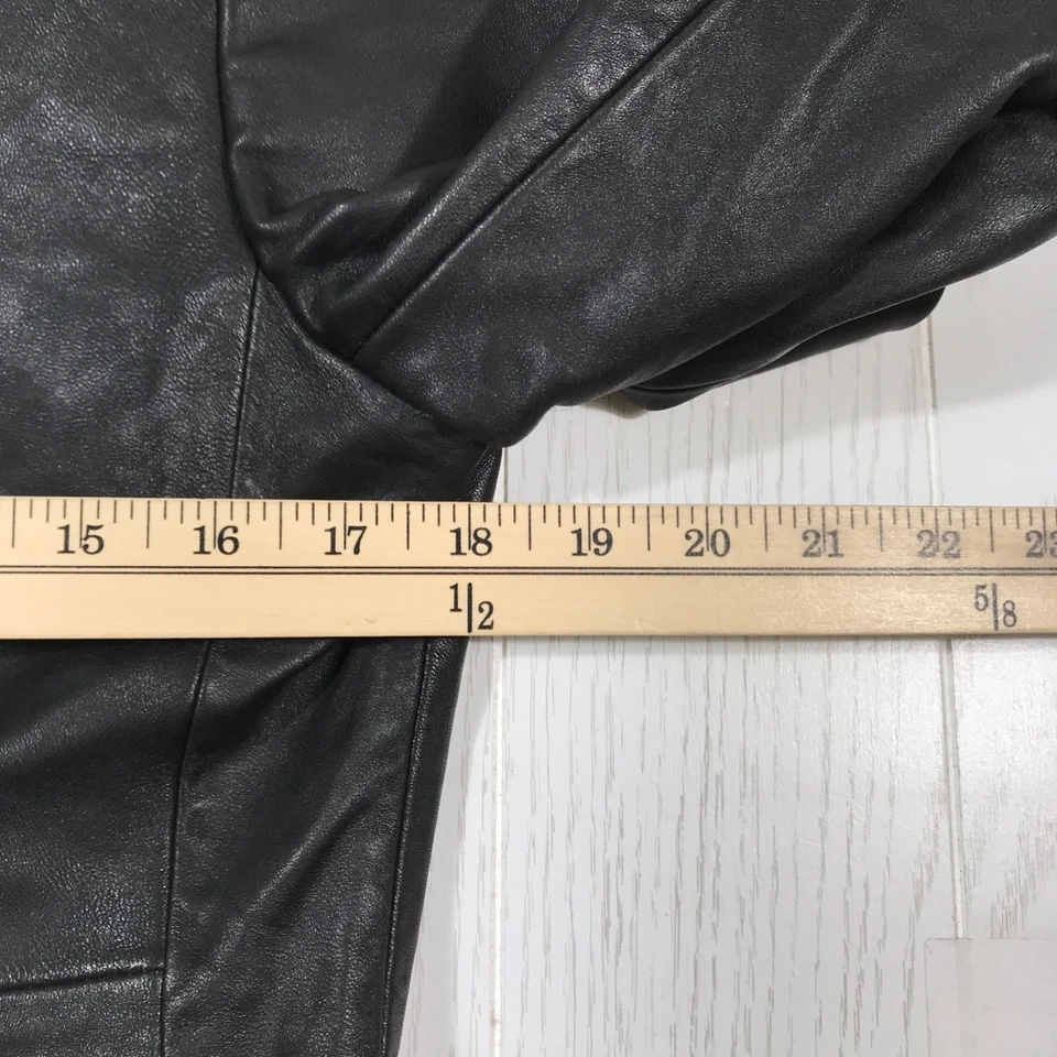 Chaqueta de Cuero Express Mujer 7/8 Negra Bolsillos Abotonados Forrada Preppy Clásica Foto 4 de 4