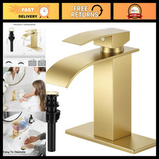 Brushed Gold Waterfall Bathroom Sink Faucet - Modern Design, Easy Install