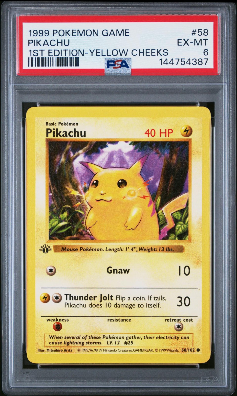 1999 Pokemon Base 1st Edition Yellow Cheeks Pikachu #58 PSA 6