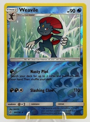 Weavile 44/236 SUN & Moon Cosmic Eclipse Reverse Holo Rare Pokemon TCG - NM