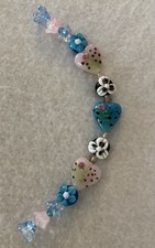 New 7 Strand Pink Blue Hearts Flowers LampWork Glass Focal Beads 12-20mm