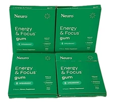 4 PACKS• Neuro Gum• SPEARMINT • L-theanine B12 B6 Caffeine Energy Focus 9 PIECES