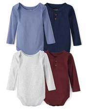 The Children's Place Baby Boys and Newborn Long Sleeve Bodysuits 4-Pack Shirt, B