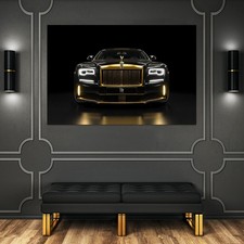 WANDBILD LUXUS SCHWARZ-GOLD, ROLLS ROYCE AUTO LEINWAND, POSTER, ACRYLGLAS BILD