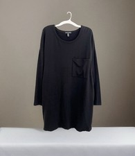 EILEEN FISHER Shirt Dress XS Jersey Long Sleeve Black Lyocell Shift Tunic