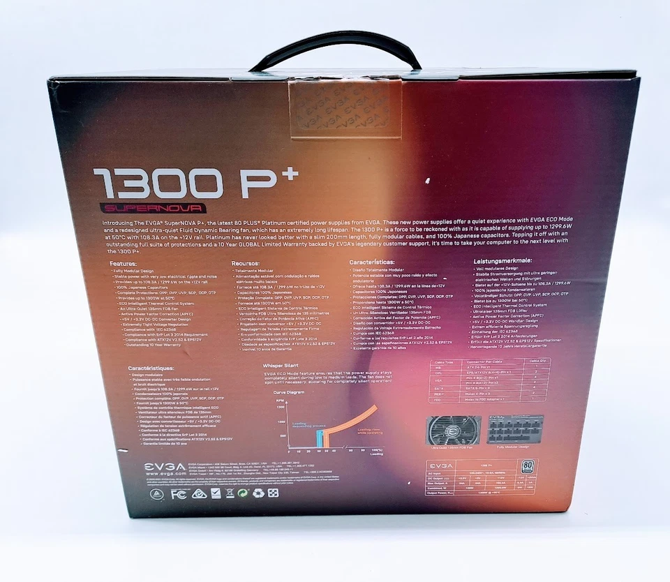 EVGA 220-PP-1300-X1 SuperNOVA 1300 P+ 80+PLATINUM 1300W Power Supply - Image 2 of 4