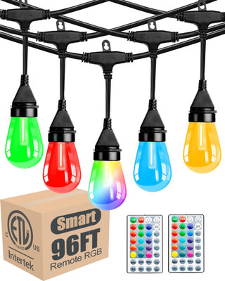 96FT Outdoor RGB String Lights, Dimmable Color Changing Waterproof LED Patio Lig
