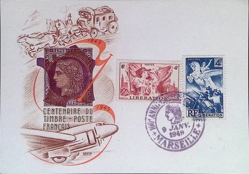 CMI) 1949. FRANCE. IMAGES OF FREEDOM. FDC. CENTENARY OF THE FRENCH STAMP. XF