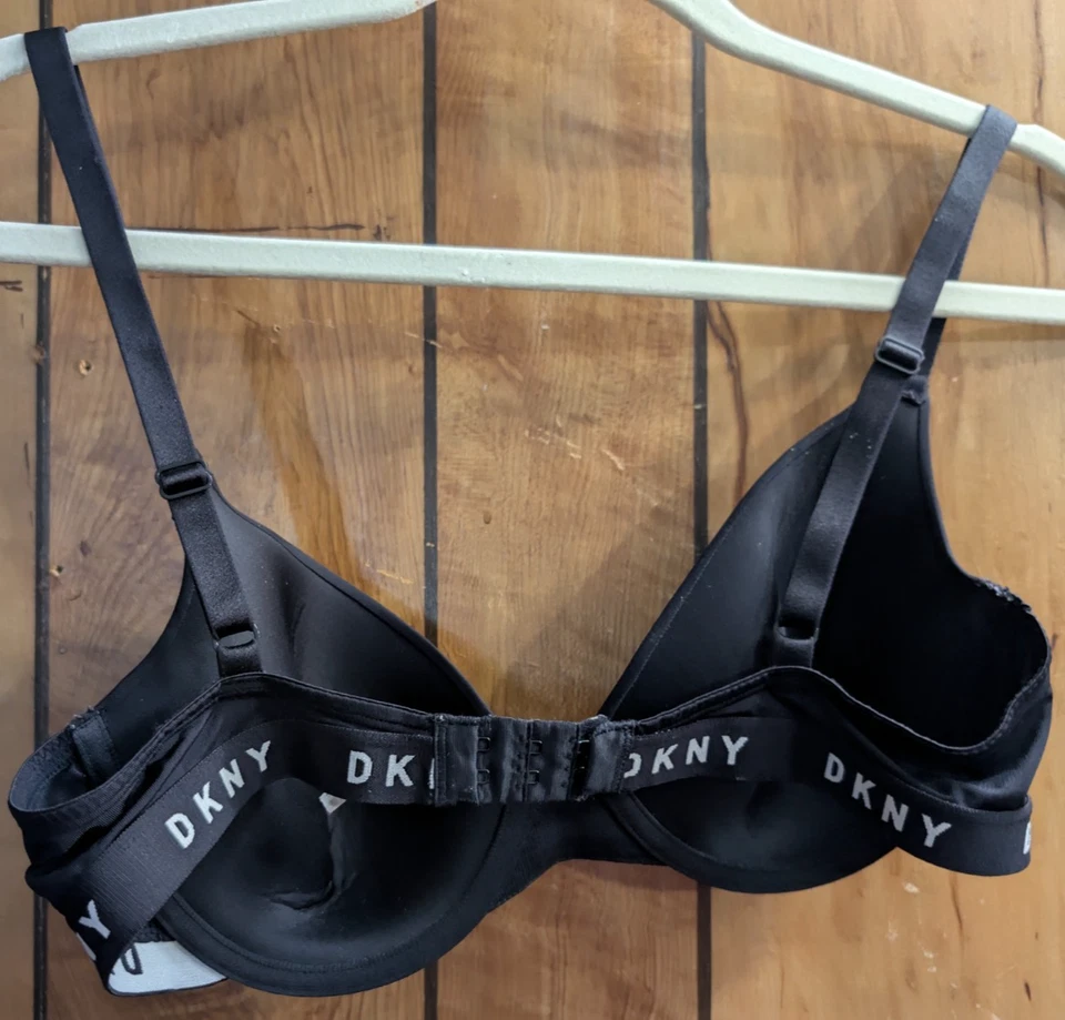 Sujetador con aros DKNY DK4957 negro blanco camiseta sujetador 36B logotipo acolchado cierre trasero Foto 3 de 4